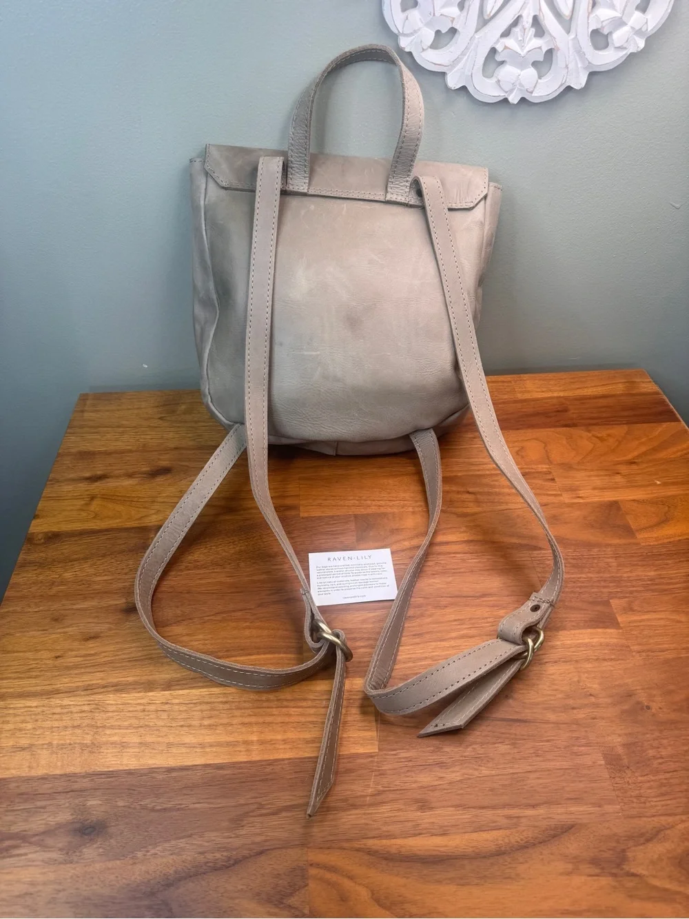Raven + Lily Gray Taupe Leather Tassel Backpack Classic